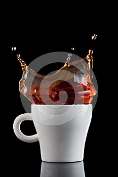 Splash of coffee in white cup