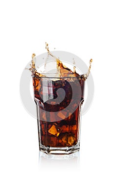 Splash Cola with ice isolated