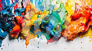 A splash of colorful bright colors of rainbow colors on a white background. AI.