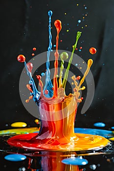 A splash of colorful paint on a black surface photo