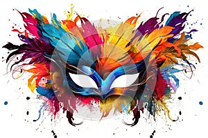 Splash of Colors: Artistic Carnival Mask with Vibrant Feathers Generative AI