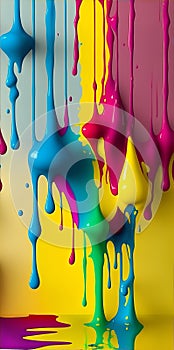 Splash colors drip down on the wall. Generative AI