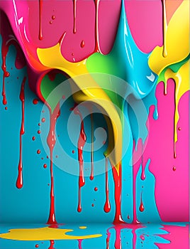 Splash colors drip down on the wall. Generative AI