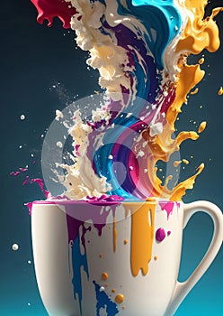 Colorful splash explosion in a cup of coffee, Generative AI Illustration
