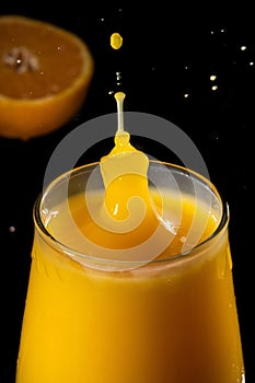 Splash in a glass of orange juice