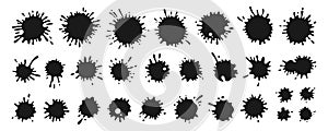 Splash ink splatter cartoon set stain paint splat liquids drop icon muddy black shape flat vector