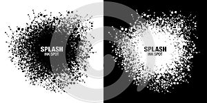 Splash inkblot frame set. Drops black texture isolated on white background. Grunge abstract blot of splash spots.