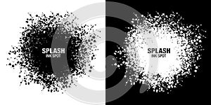 Splash inkblot frame set. Drops black texture isolated on white background. Grunge abstract blot of splash spots.