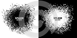 Splash inkblot frame set. Drops black texture isolated on white background. Grunge abstract blot of splash spots. photo