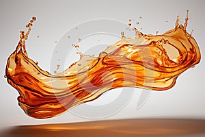 Splash of liquid bronze, amber on a white background. Generated by artificial intelligence