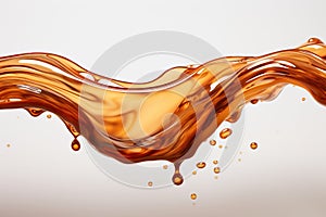 Splash of liquid bronze, amber on a white background. Generated by artificial intelligence
