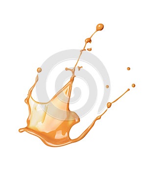 Splash of liquid caramel on a white background