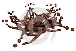 Splash: Liquid chocolate shape with drops isolated