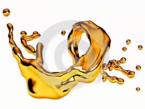 Splash of liquid molten gold with drops