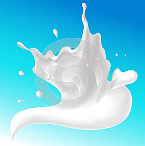 Splash of milk on blue background, tornado whirl - vector