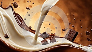 A splash of milk with chocolate bars in it Generative AI