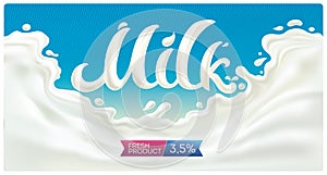 Splash of milk in the form of inscriptions milk