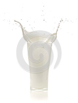 Splash of milk in a glass on White background