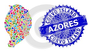 Splash Mosaic Corvo Island Map and Scratched Badge