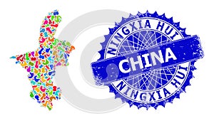 Splash Mosaic Ningxia Hui Region Map and Textured Badge