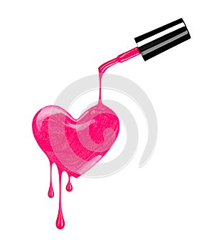 Splash of nail polish in the form of heart with drops