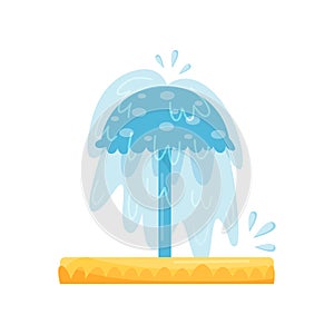 Splash pad water umbrella. Small pool for kids. Aqua park equipment. Recreation and entertainment theme. Flat vector