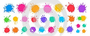 Splash paint splatter colorful cartoon set stain splat flat liquids drop icon splatter ink vector