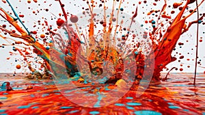 A splash of paint is splattered across the water, creating a colorful