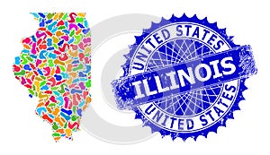 Splash Pattern Illinois State Map and Textured Stamp