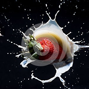 Splash photography: strawberry into milk