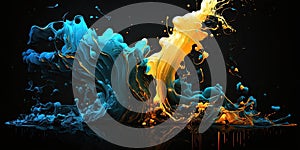 Splash of rainbow paint. Smoke billowing flames background. Abstract color swirl wallpaper.