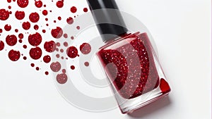 splash of red glittery nail polish on plain white ai generated