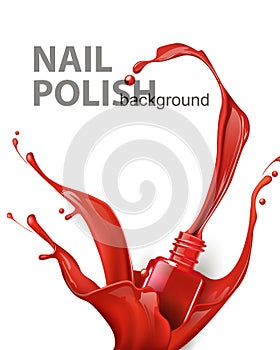 A splash of red nail Polish with splashes on white background . Template Vector for advertising Your product. 3D