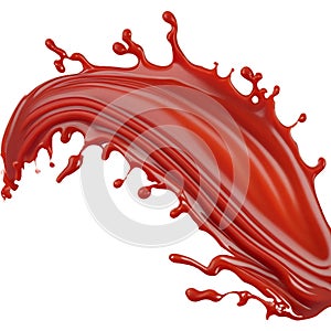 A splash of red thick liquid. 3d illustration, 3d rendering. png image. Red ketchup splashes isolated on white