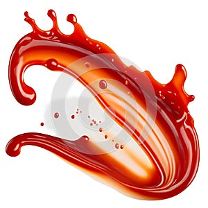 A splash of red thick liquid. 3d illustration, 3d rendering. png image. Red ketchup splashes isolated on white