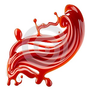 A splash of red thick liquid. 3d illustration, 3d rendering. png image. Red ketchup splashes isolated on white