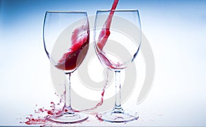 Splash red wine glass against a white background