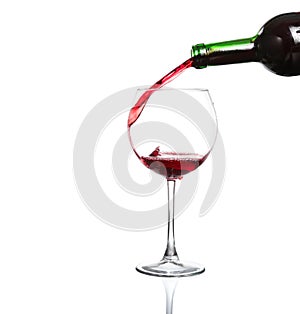 Splash red wine glass against a white background