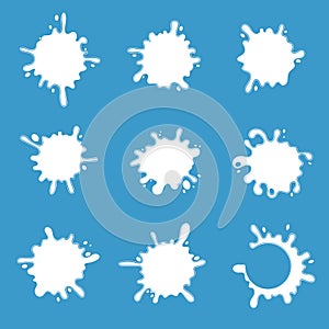 Splash set. Vector silhouettes of liquid or water drops, splashes and stains