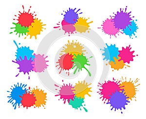 Splash splatter paint shape colorful cartoon set stain splat liquids drop icon ink splashing vector