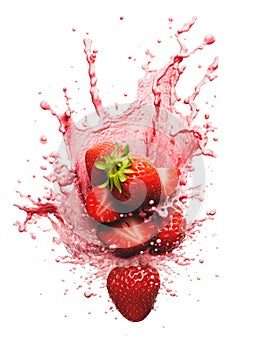 splash of strawberry smoothie hung in the air, strawberry fruit in juice, isolated element