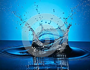 A splash of water in a blue ocean