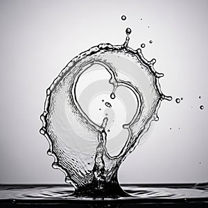 Splash of water forms a heart shape upon impact, captured in