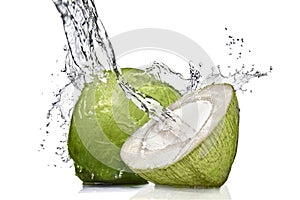 Splash of water on green coconut