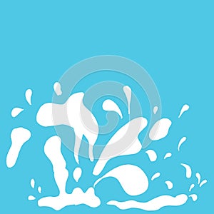 Splash water illustration on blue background. white water color, hand drawn vector. fresh and clean. water splattered. doodle art