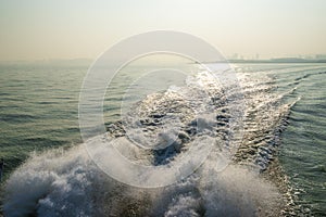 Splash water at ship tail in sea