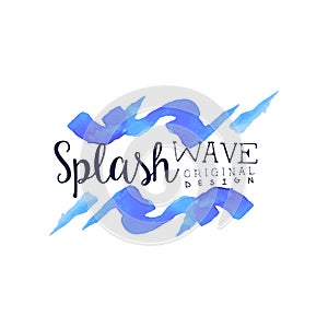 Splash wave logo, abstract water badge original design watercolor vector Illustration
