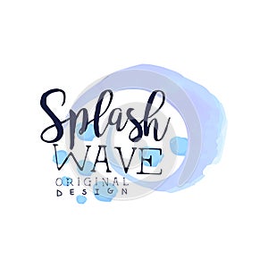 Splash wave logo original design, aqua label, abstract water badge watercolor vector Illustration