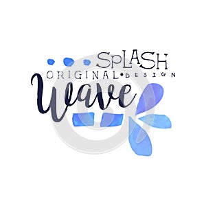 Splash wave logo original design, aqua label, abstract water badge watercolor vector Illustration