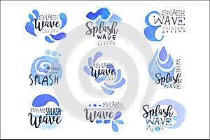 Splash wave logo original design set, hand drawn vector Illustrations